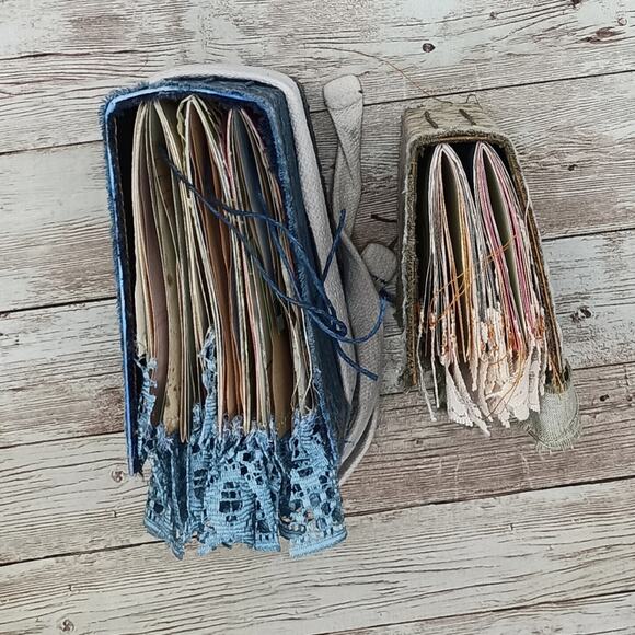Small Blue Paisley and Beige Junk Journals, Chunky Handmade Recycled Journal - Picture 5 of 16